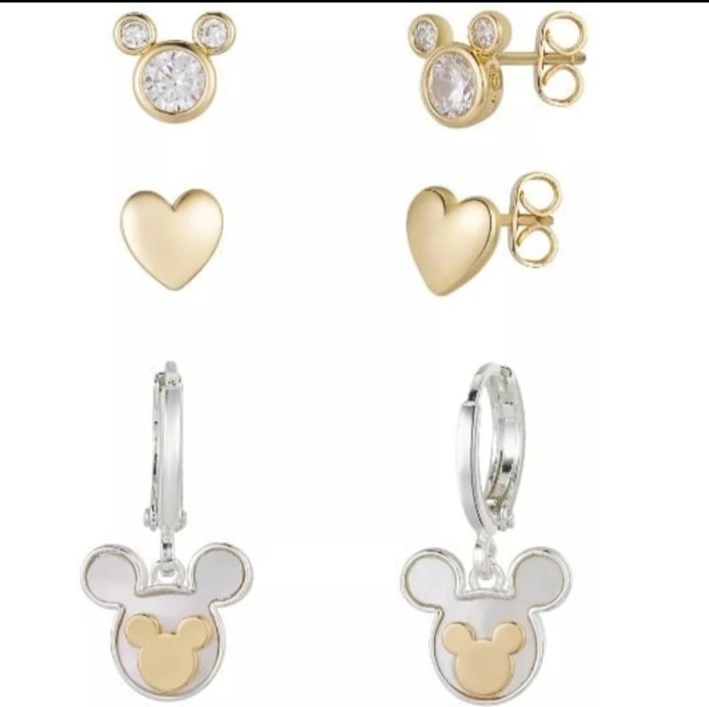 Set of 3 Mickey Mouse Fine Silver Plated Earrings